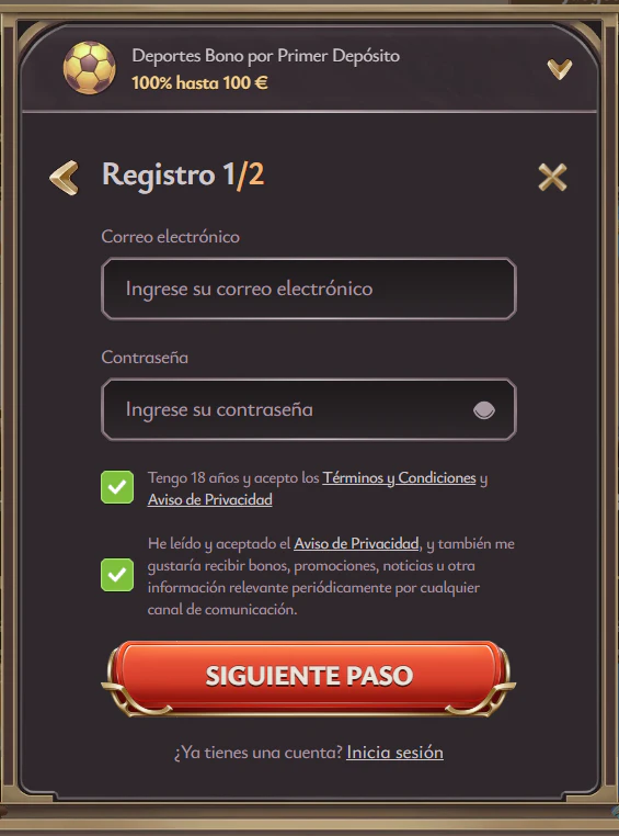 Creación de cuenta y acceso al perfil personal en Vicibet Casino