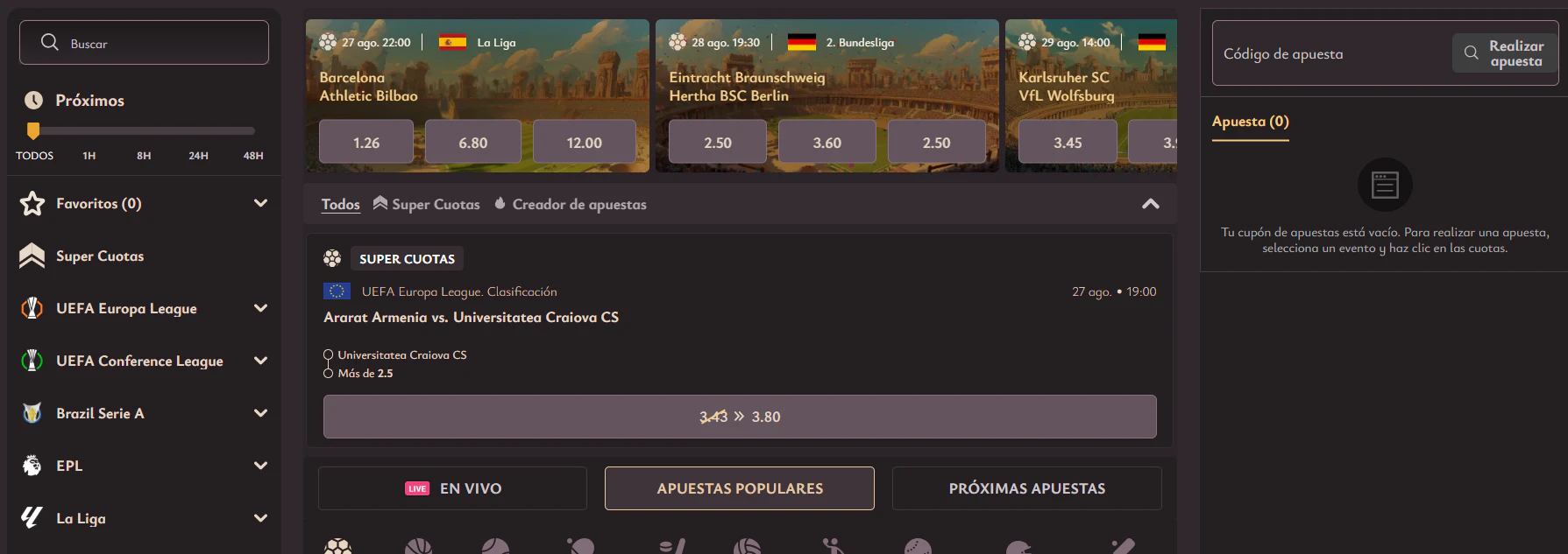 Mercados de apuestas deportivas y torneos de eSports en Vicibet Casino